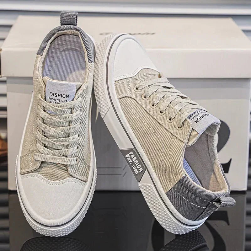 Men's lace-up canvas casual sneakers - Black color view