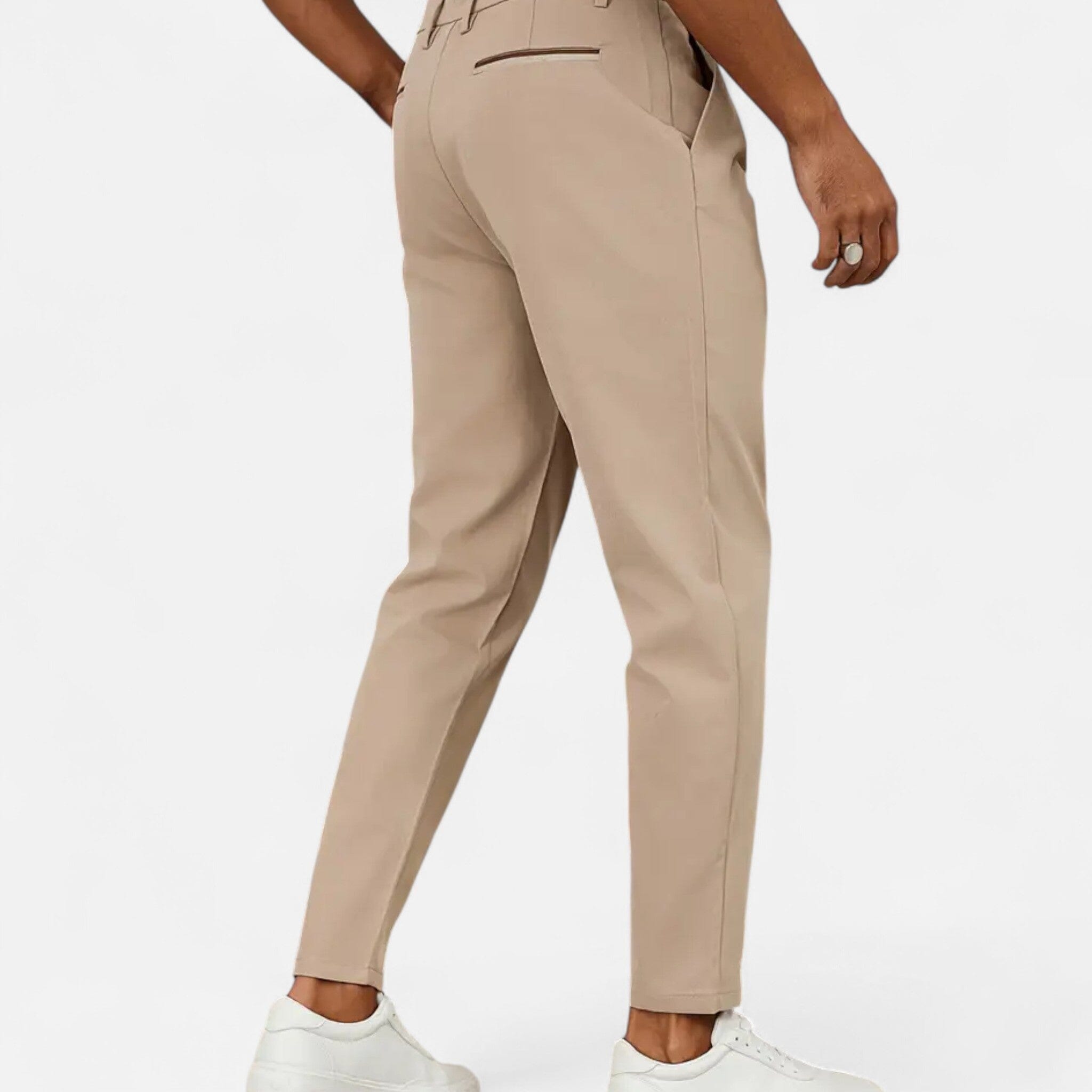 mens classic pleated business trousers | smart formal dress pants - flat lay view