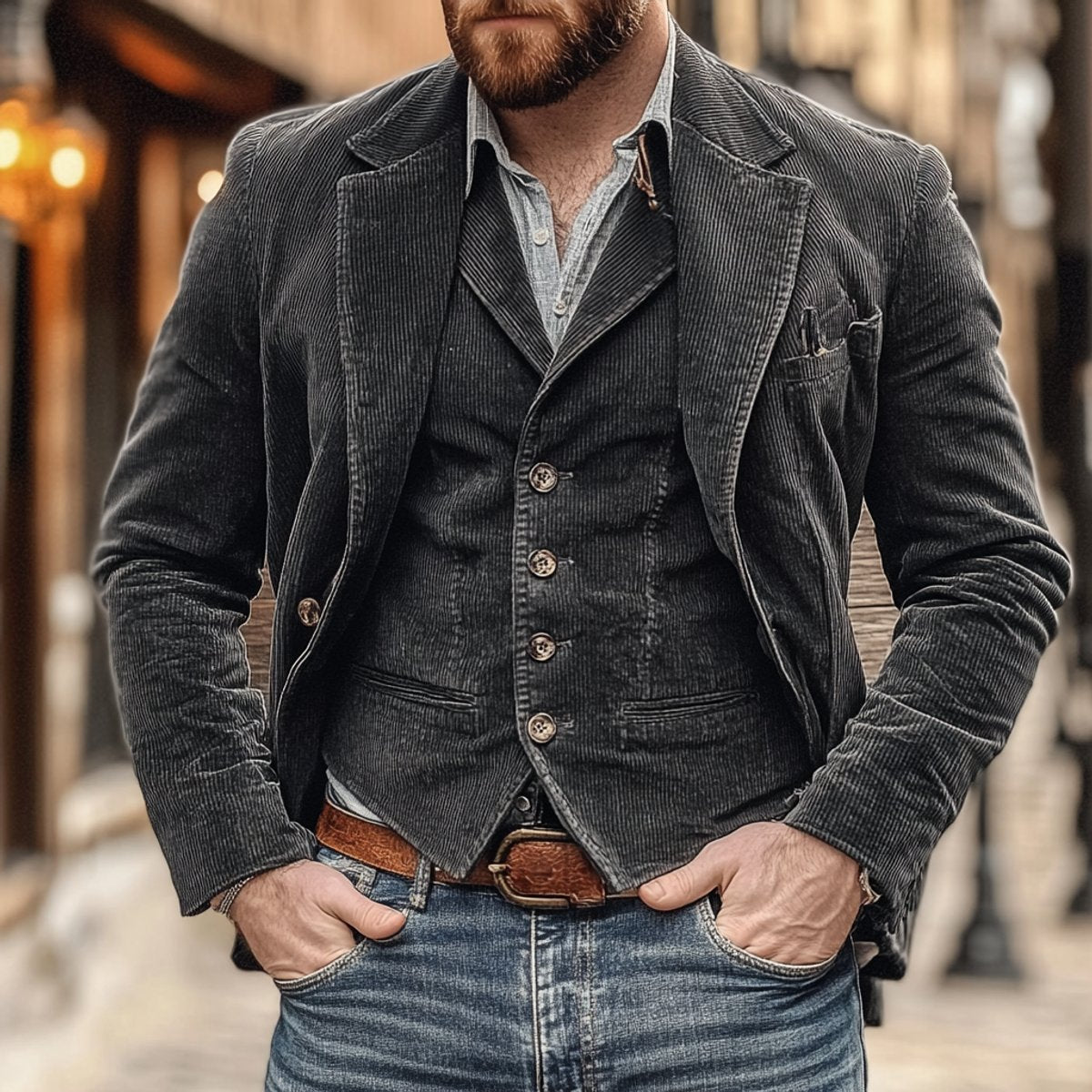 Men's Corduroy Blazer and Vest Two-Piece Set - photo 3