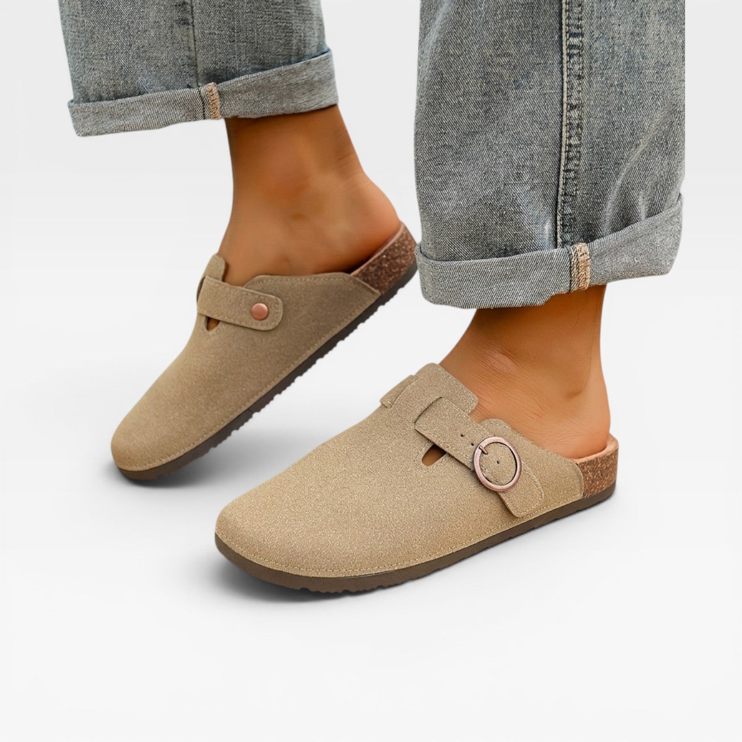 Men's slip-on clogs adjustable buckle strap detail