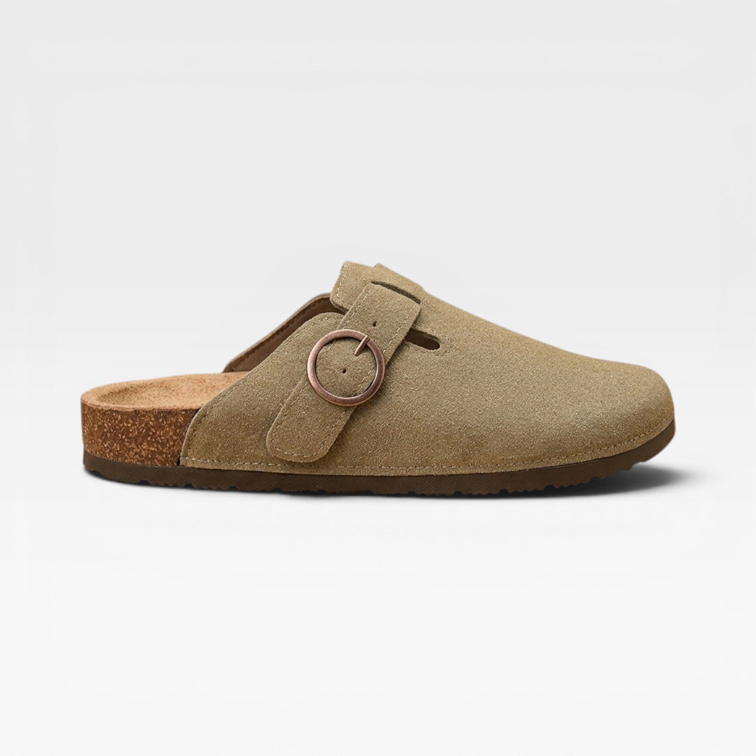 Men's cork footbed slip-on clogs adjustable buckle mules - khaki