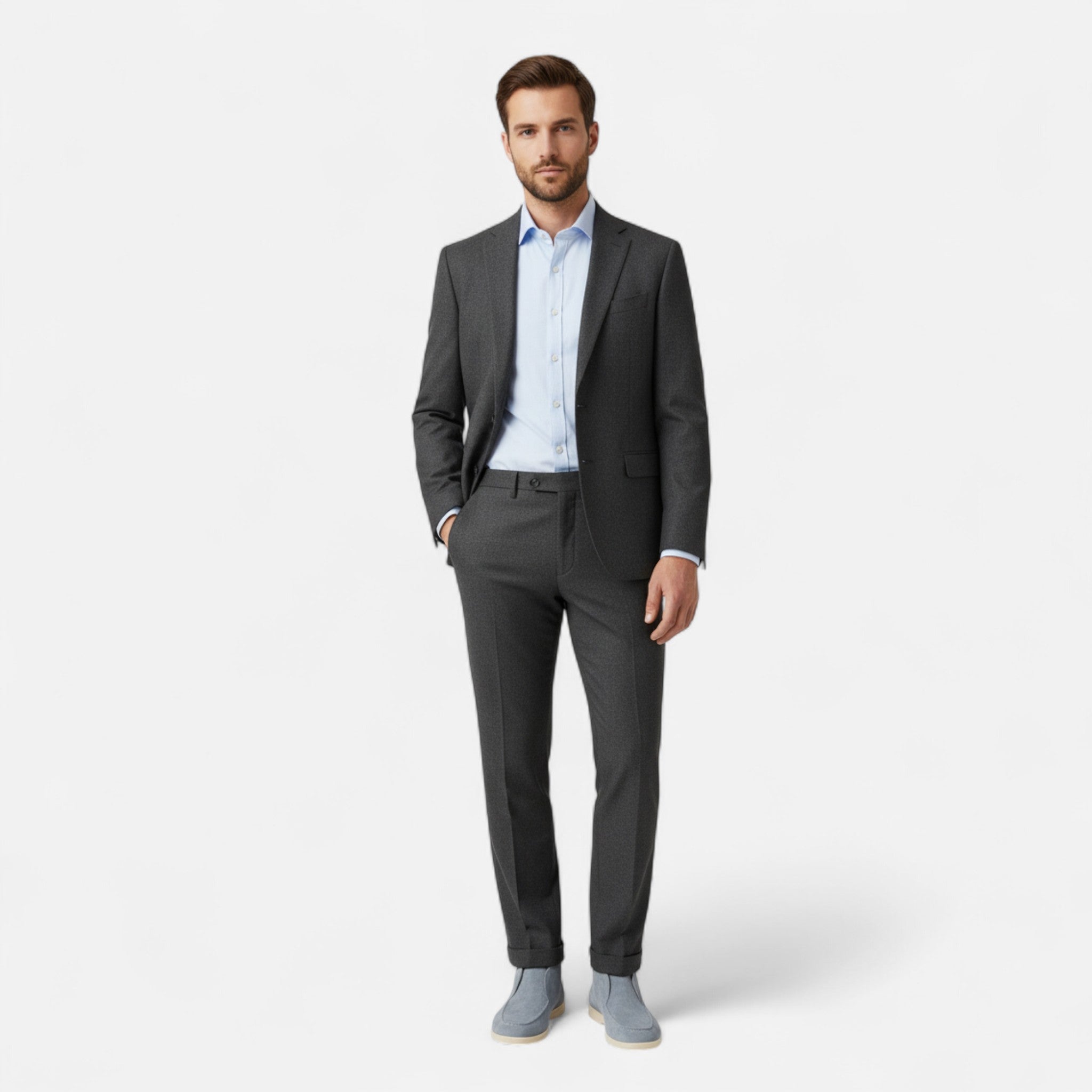 mens high suede loafers | premium casual dress shoes - worn view