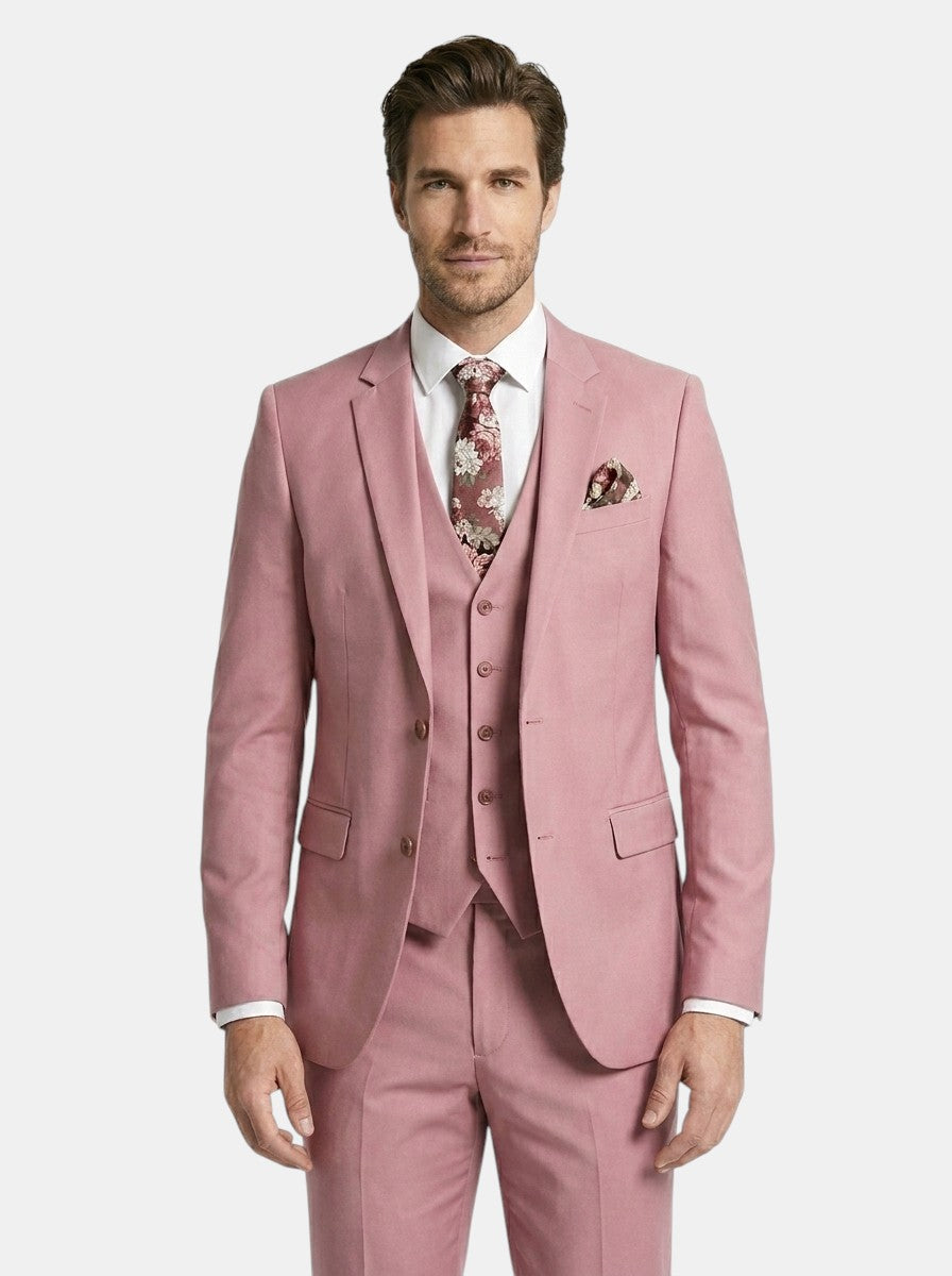 Men's lightweight fabric 3-piece slim-fit suit, back view