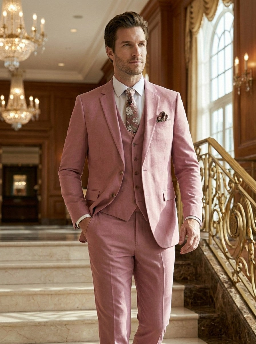 Men's lightweight fabric 3-piece slim-fit suit, side view