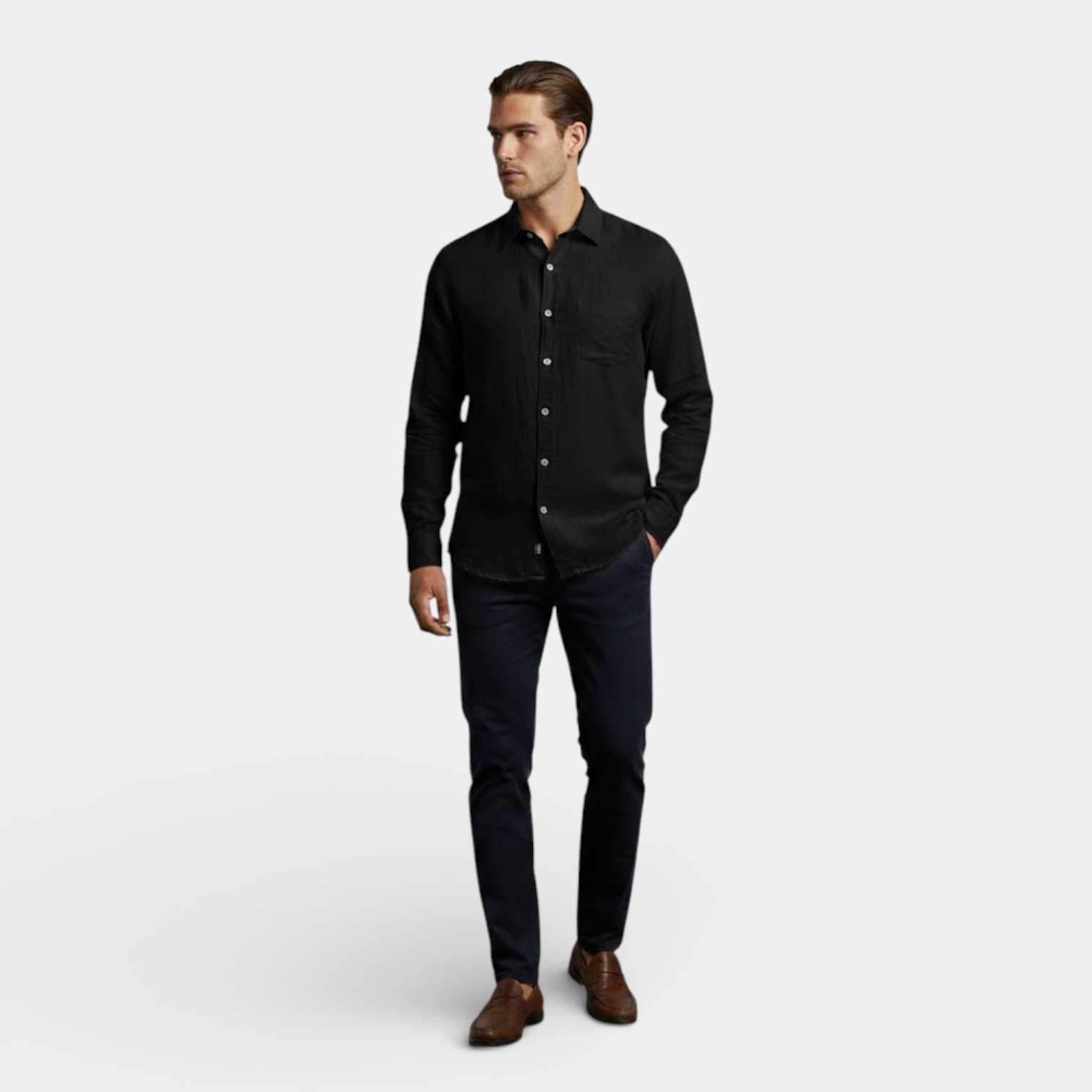 mens long sleeve breathable summer shirt | lightweight casual button-up - close-up view