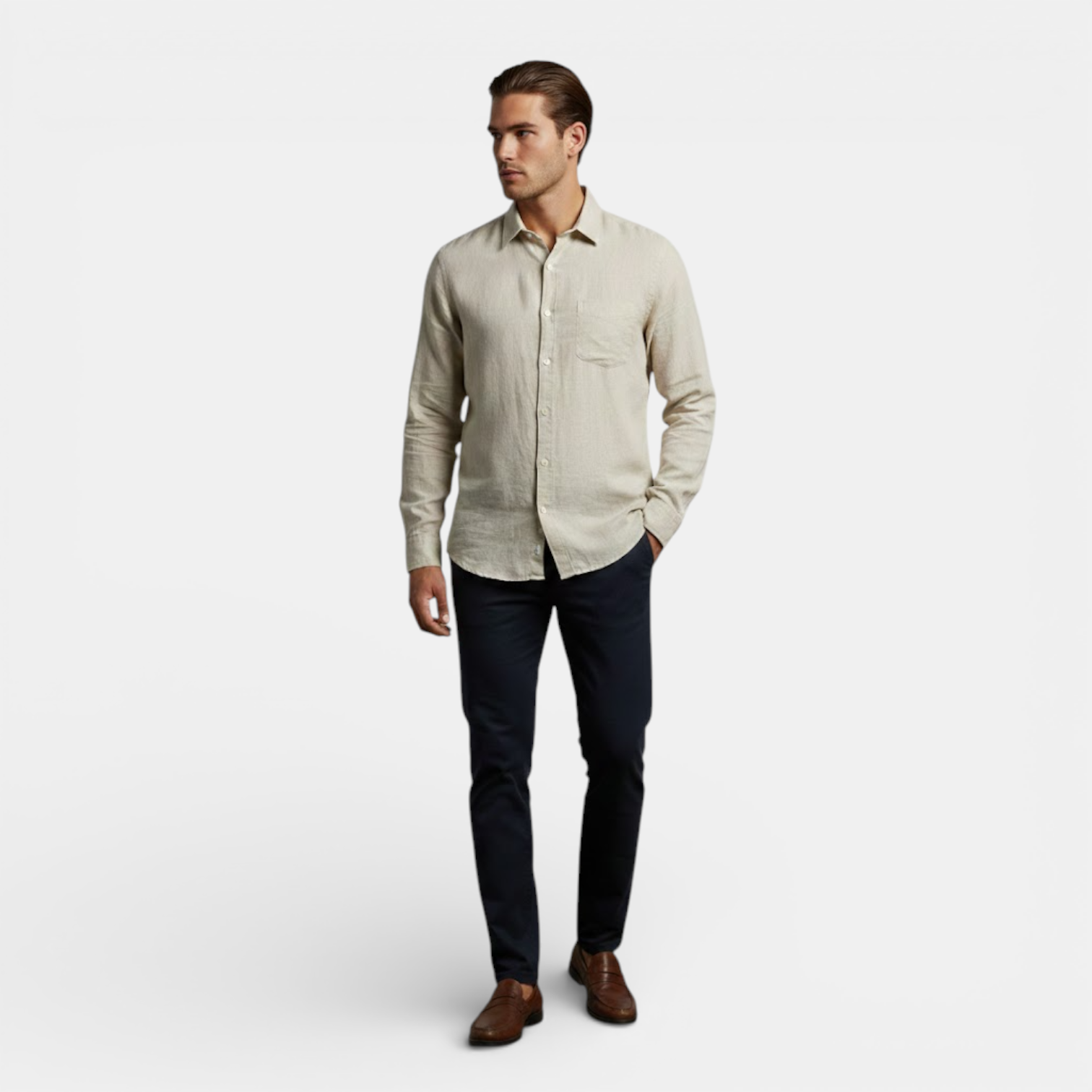 mens long sleeve breathable summer shirt | lightweight casual button-up - full view