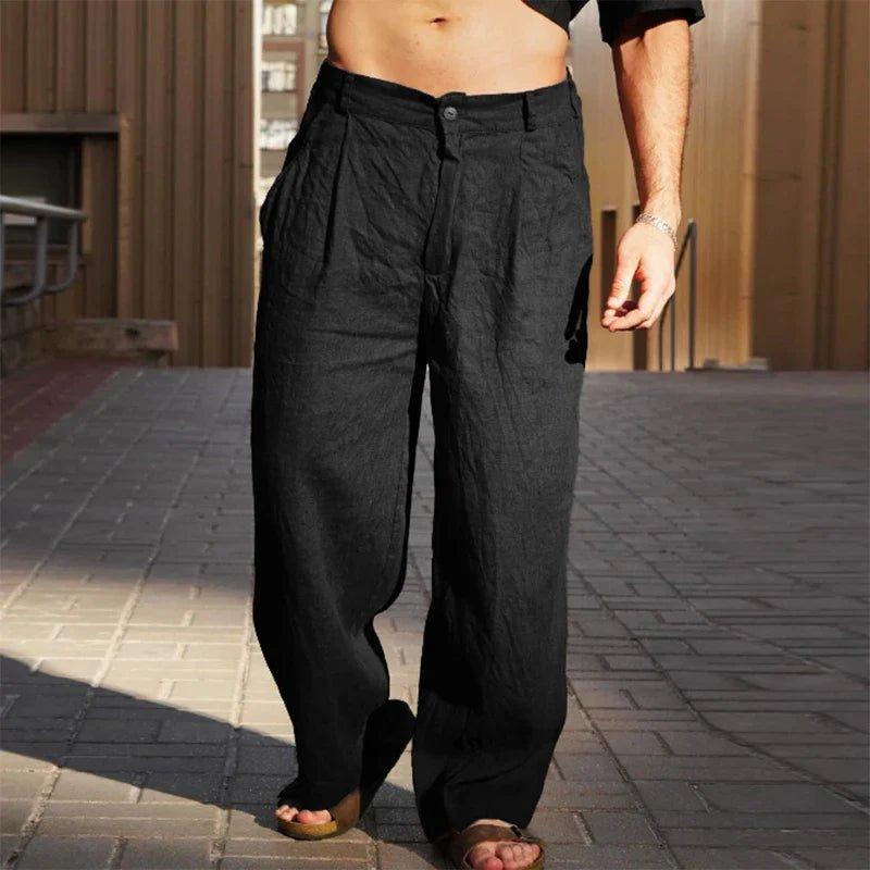 men's pleated linen wide-leg pants - full view