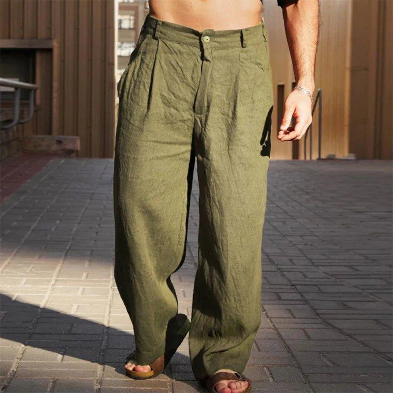 men's pleated linen wide-leg pants - back view
