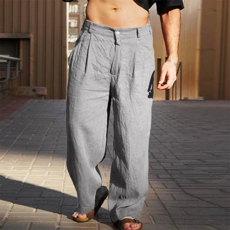 men's pleated linen wide-leg pants - full length