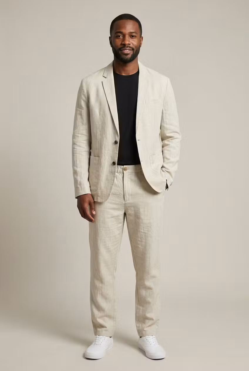 men's two-piece linen suit set - front view