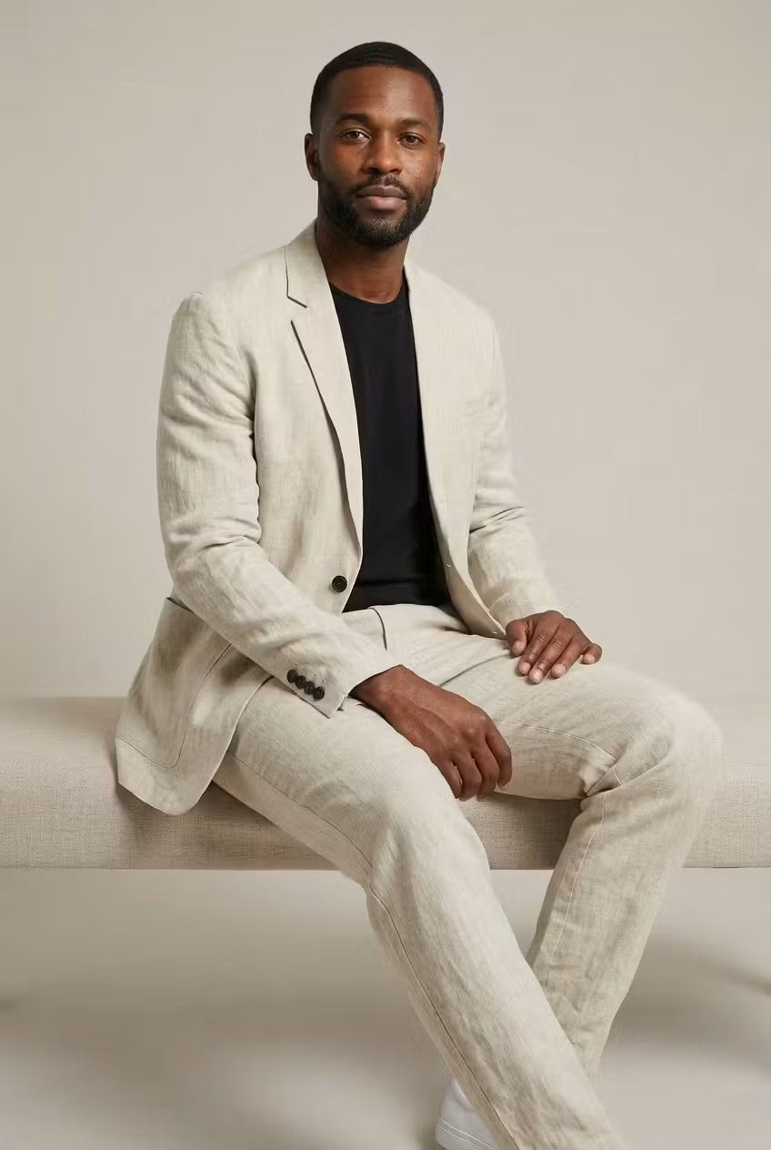 men's two-piece linen suit set - alternate view