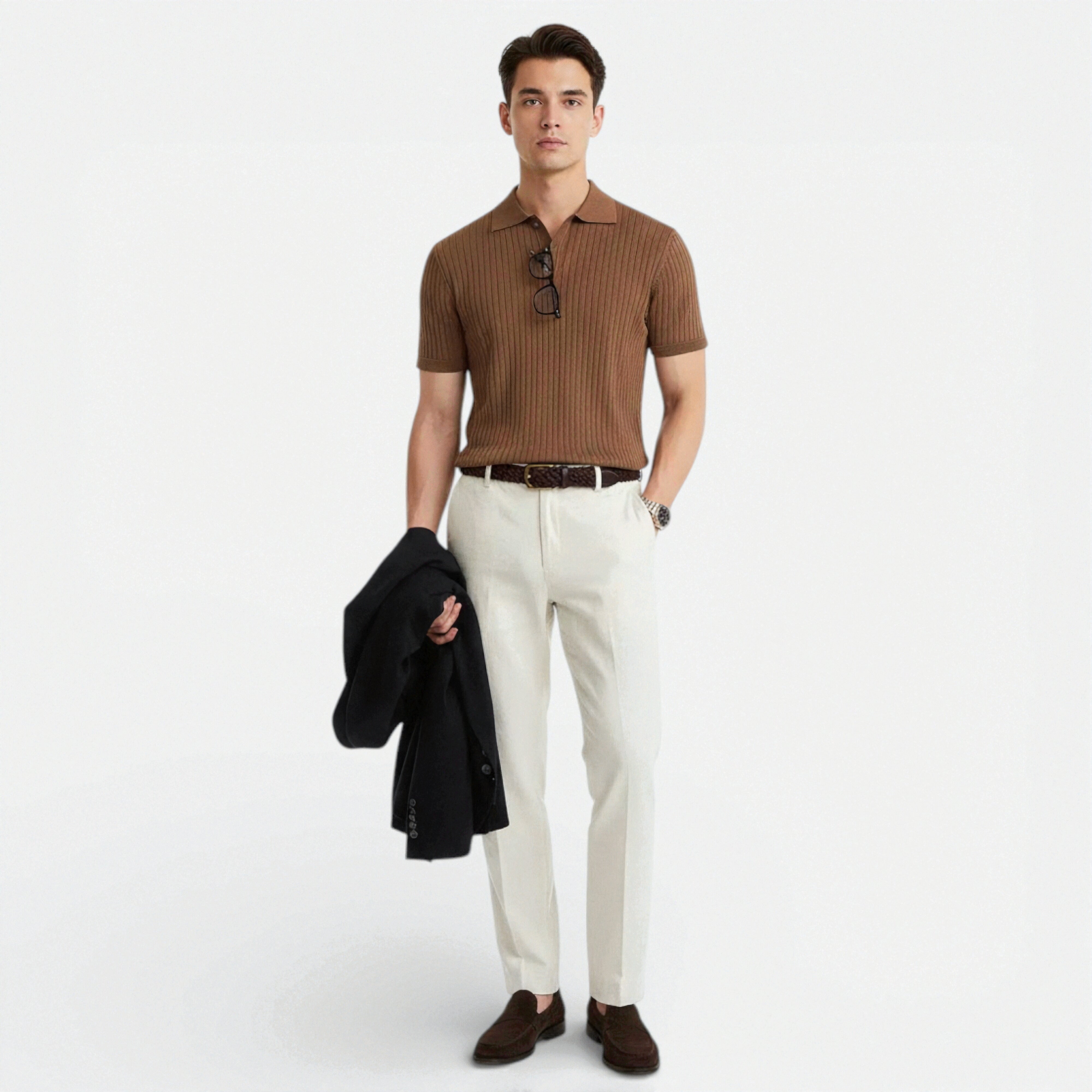 mens ribbed polo shirt | elegant casual summer essential - back view