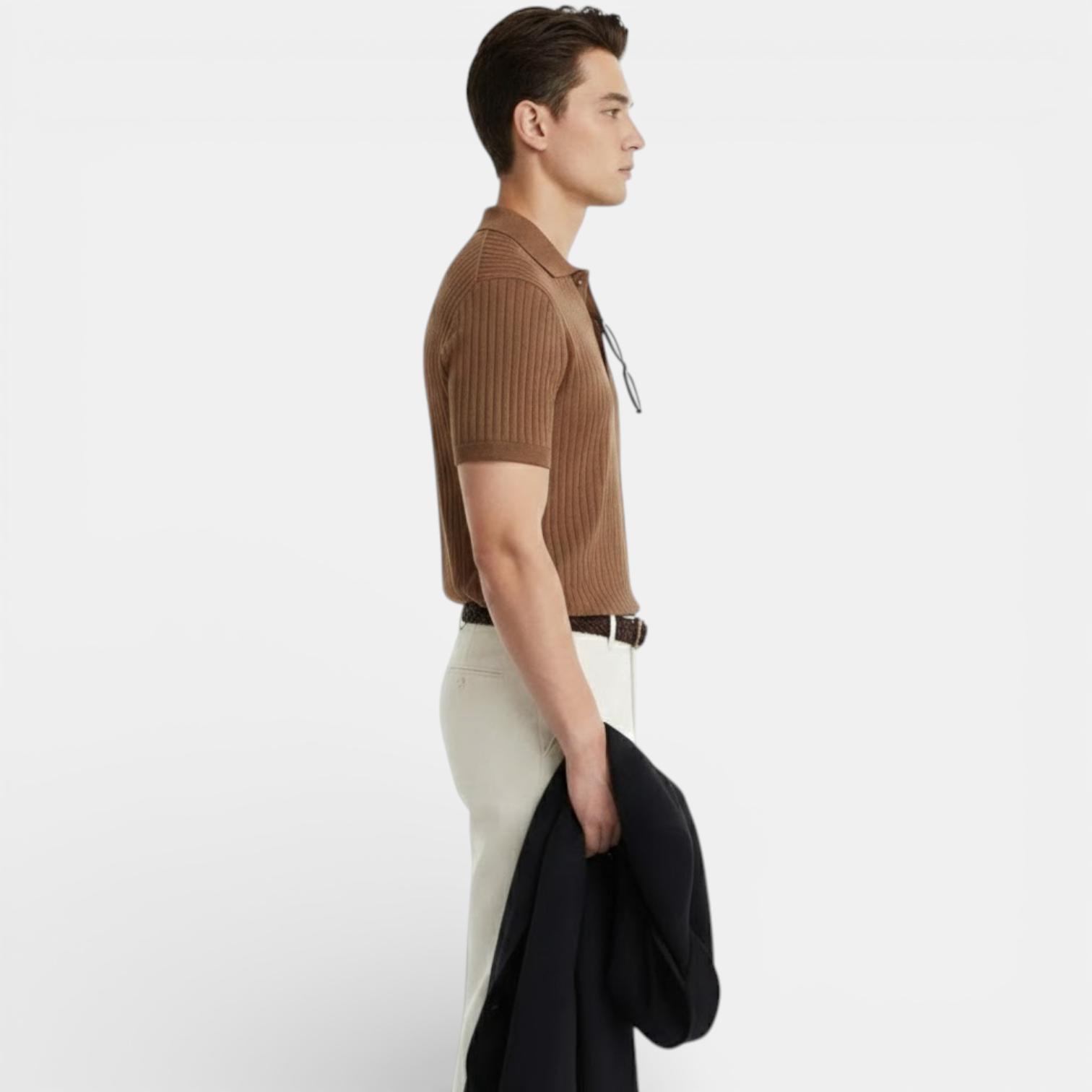 mens ribbed polo shirt | elegant casual summer essential - detail view