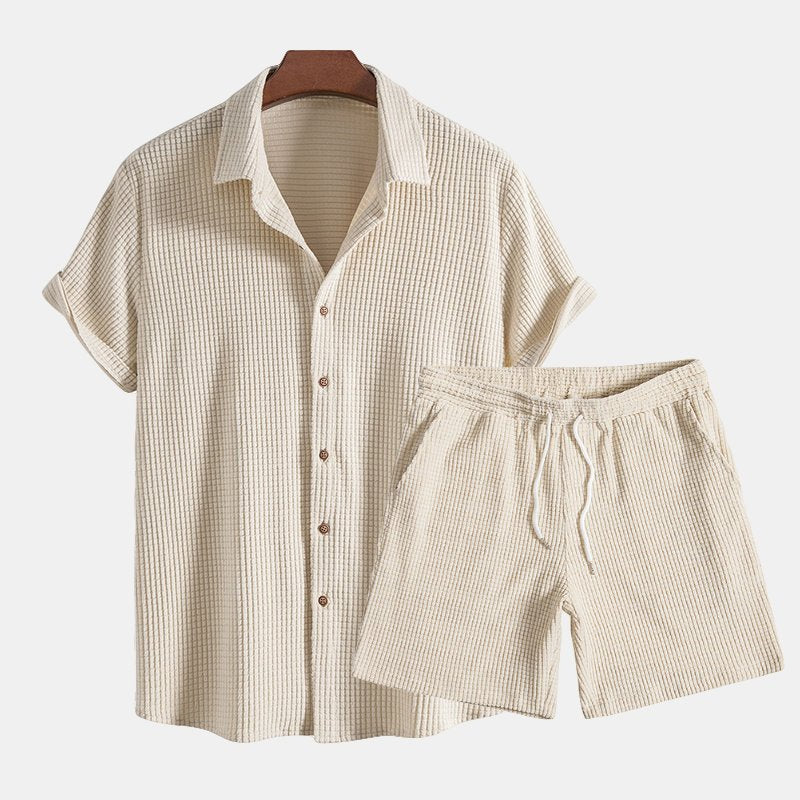 men's short sleeve shirt and shorts set - front view