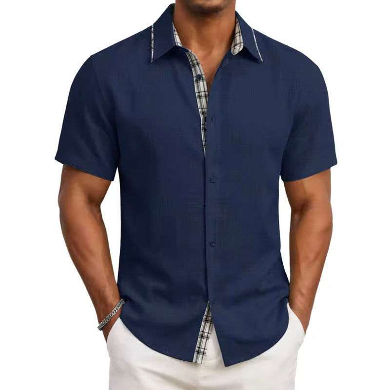 men's short sleeve shirt with plaid trim - full view