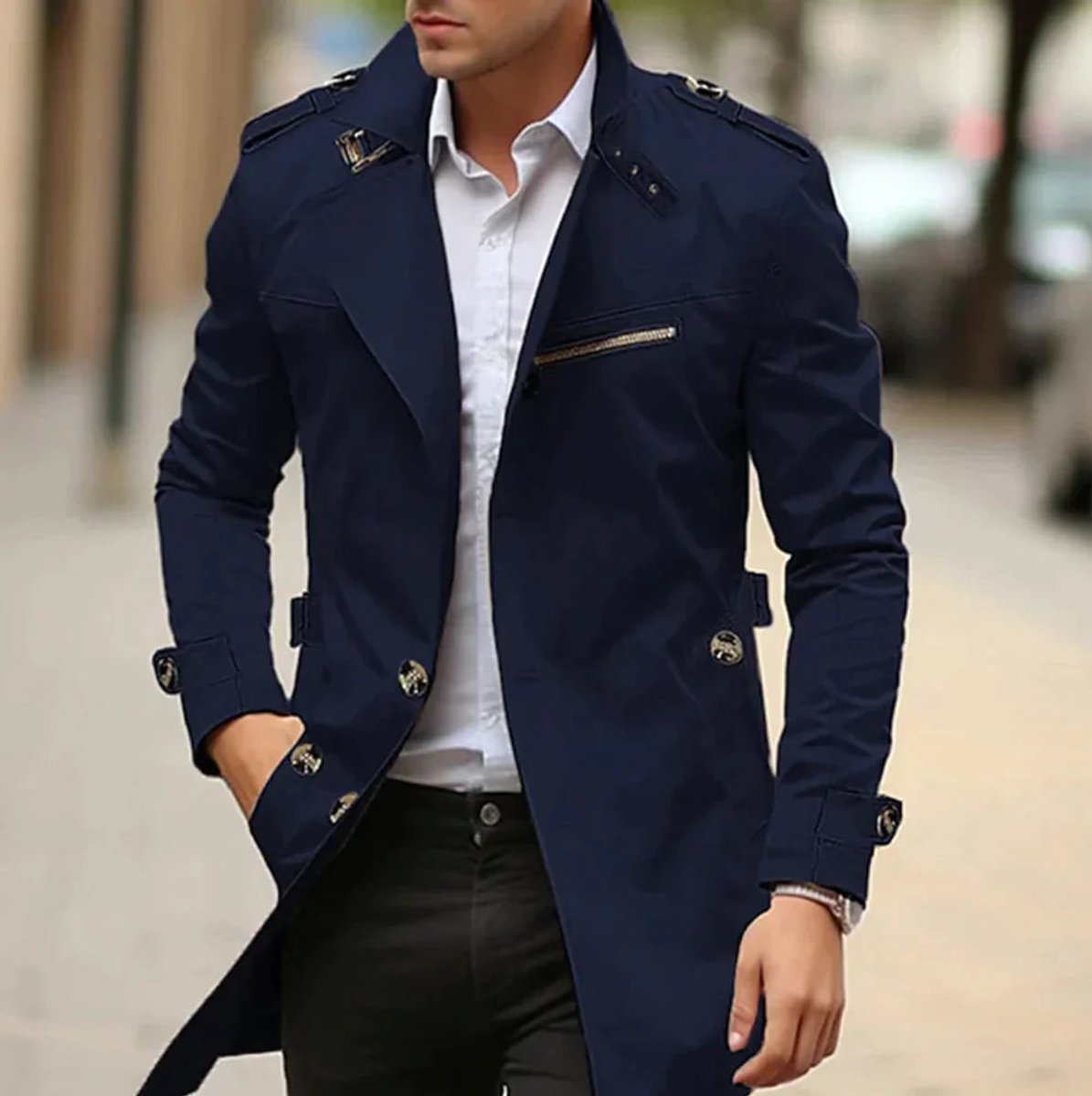 Men's Slim-Fit Belted Wool Trench Coat - photo 2