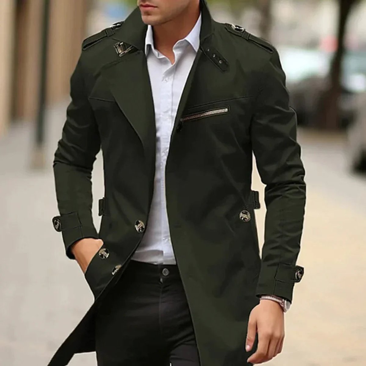 Men's Slim-Fit Belted Wool Trench Coat - photo 3