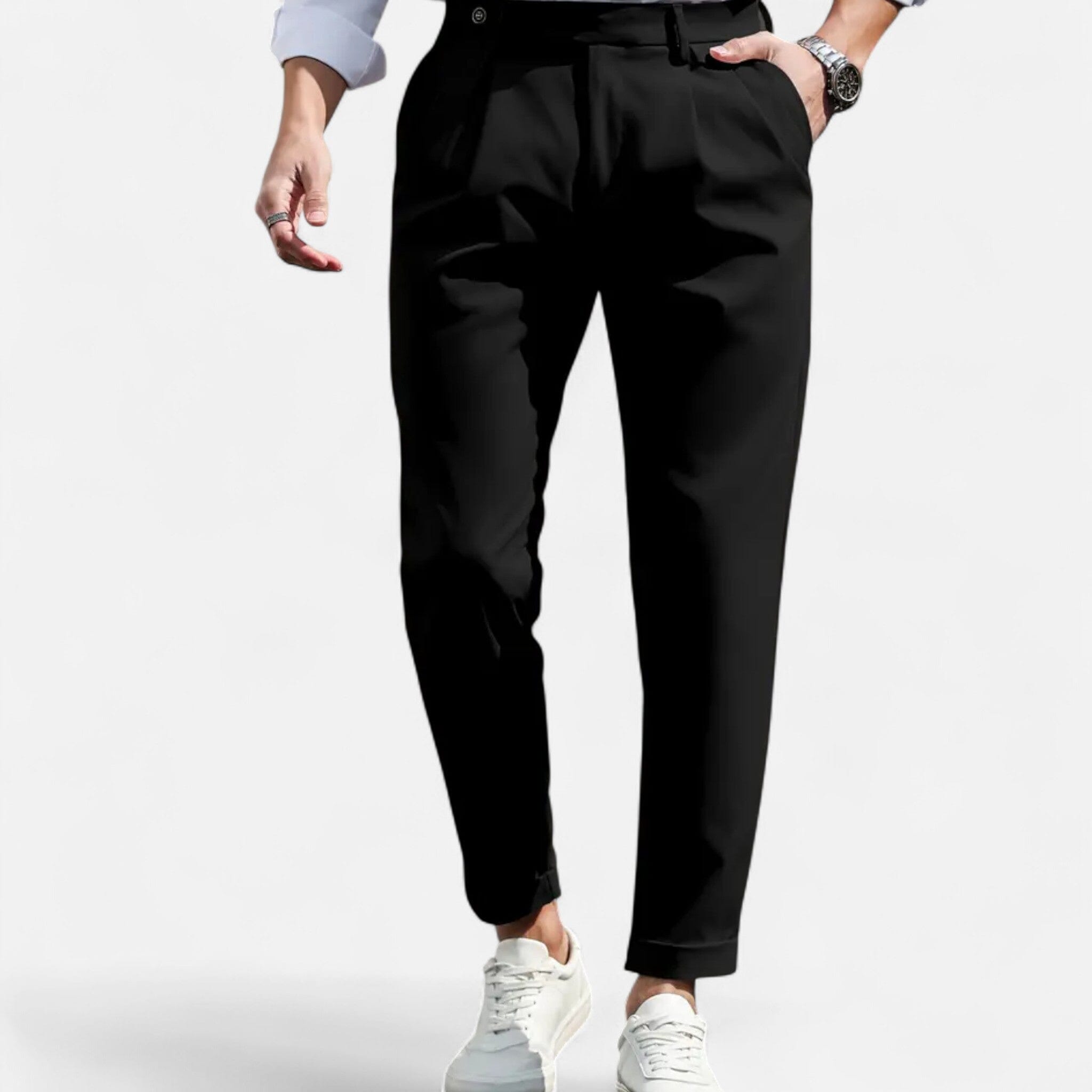 mens slim fit pleated suit trousers | formal dress pants - back view