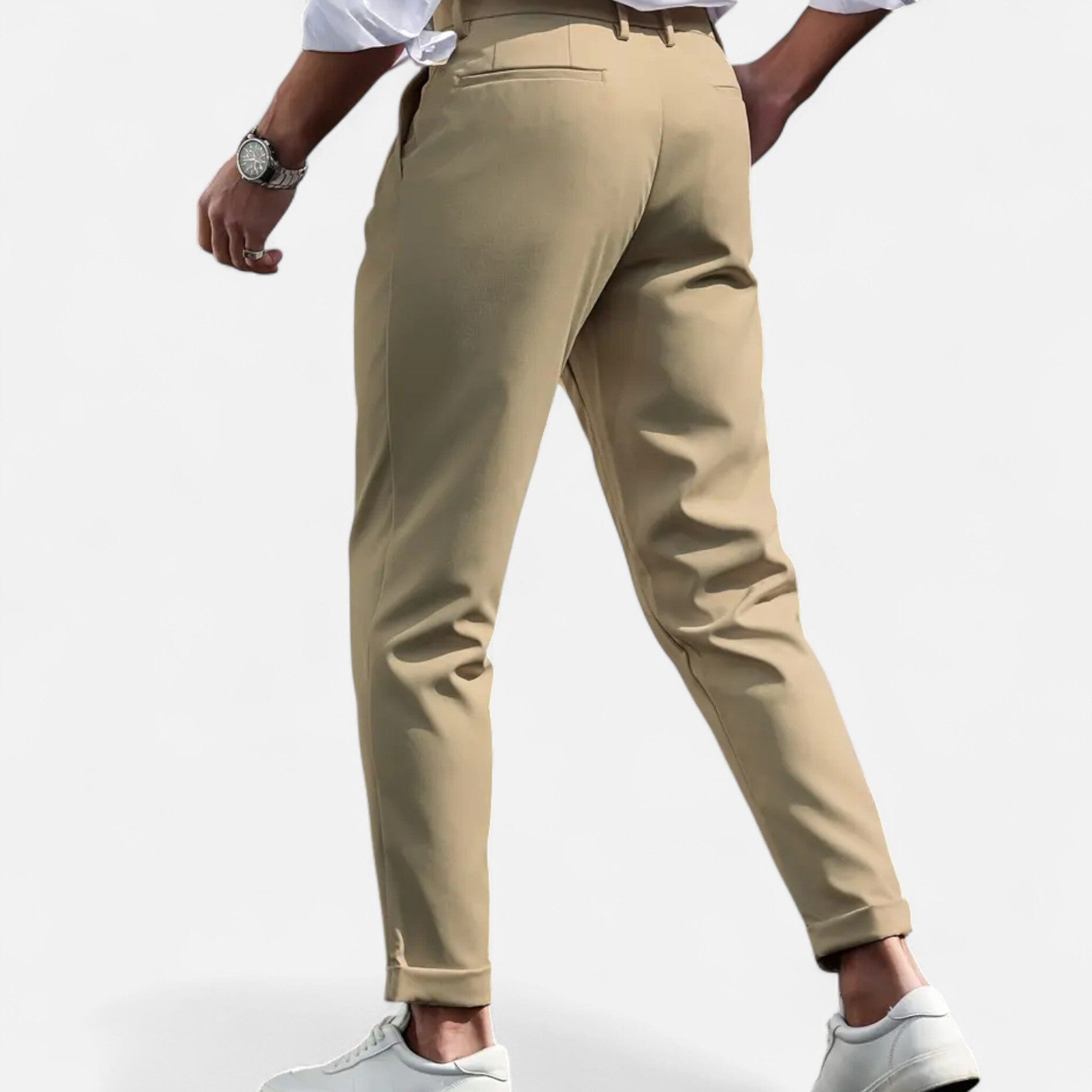 mens slim fit pleated suit trousers | formal dress pants - flat lay view