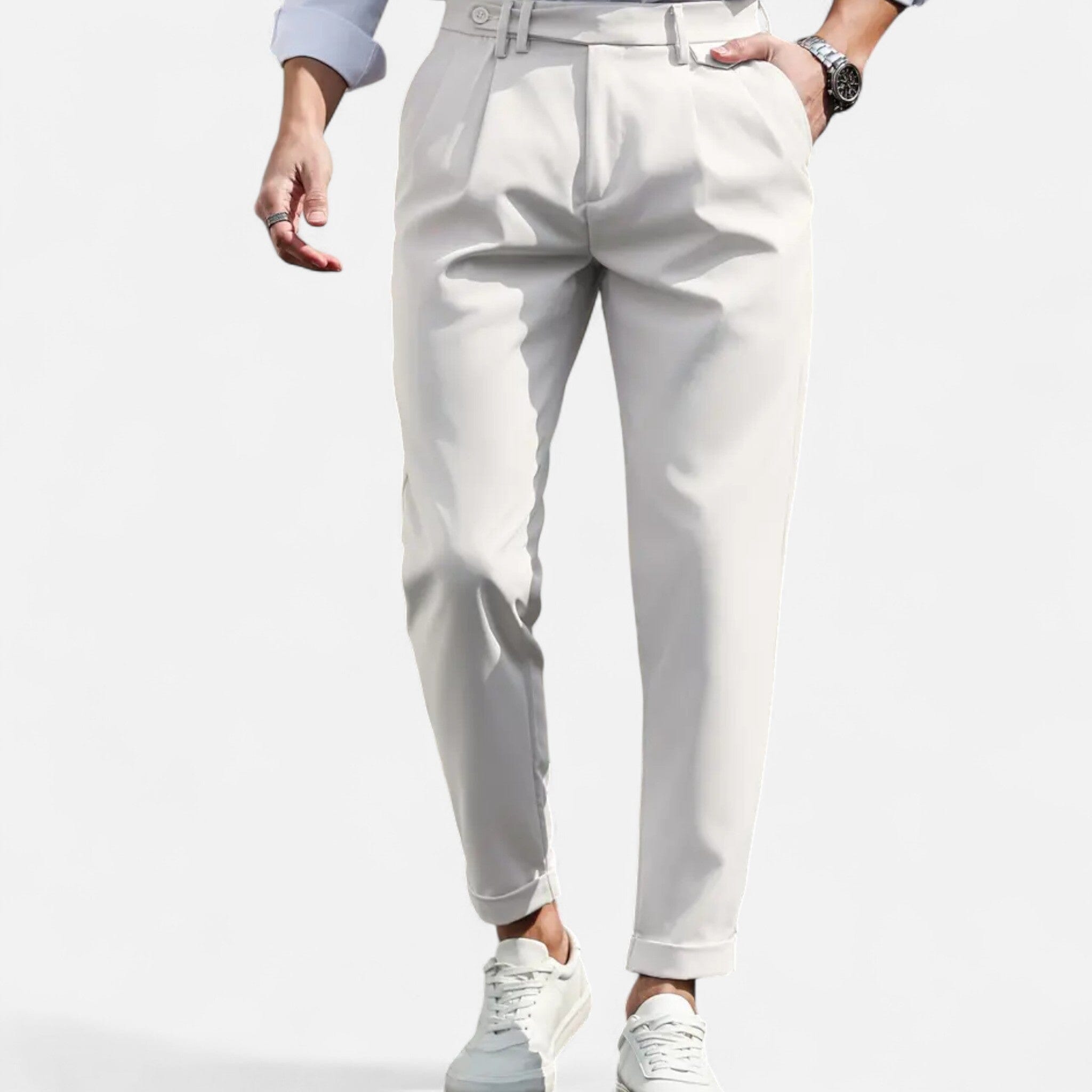 mens slim fit pleated suit trousers | formal dress pants - full view