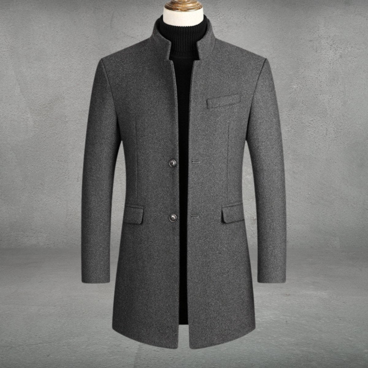 Men's Slim-Fit Stand-Collar Wool Overcoat - photo 1