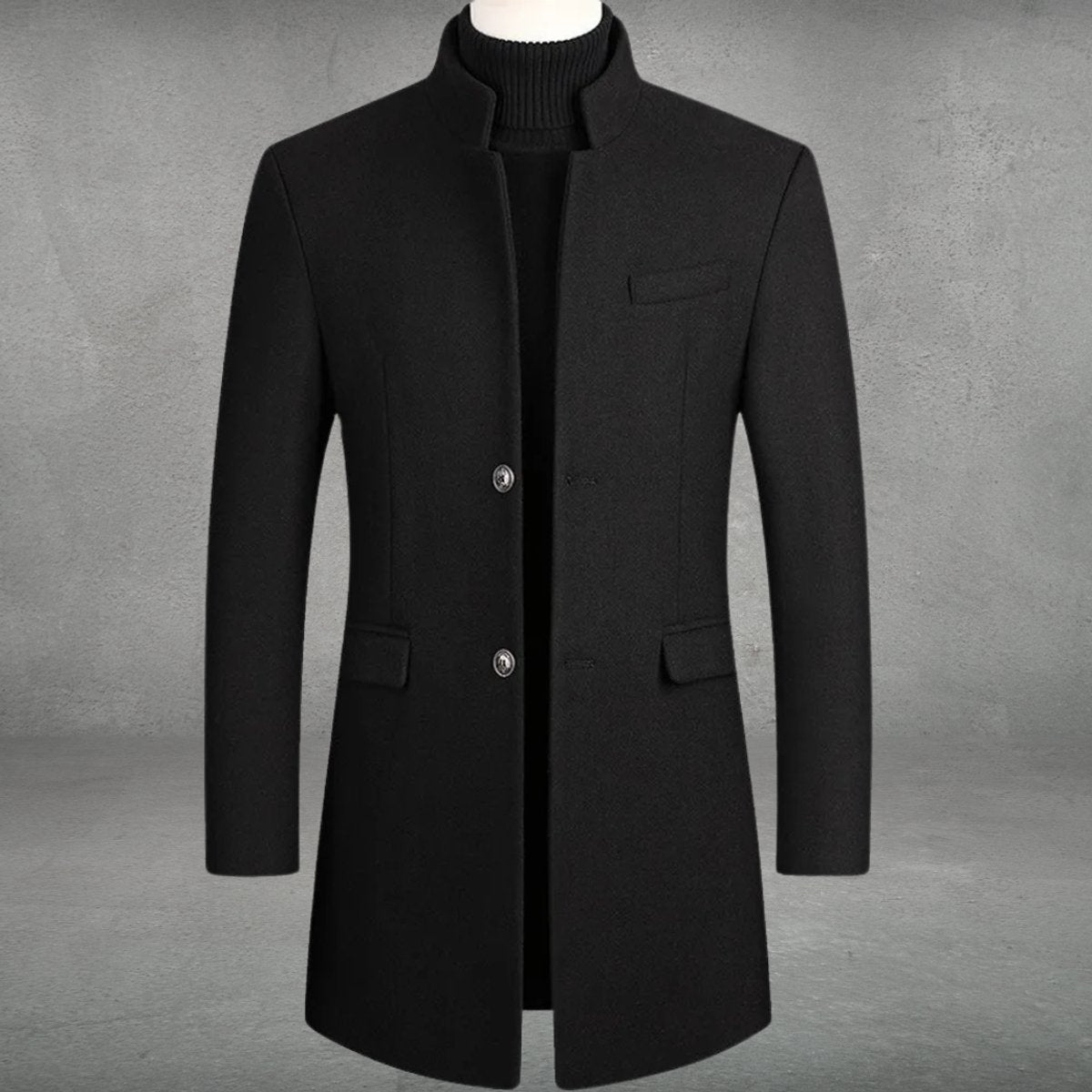 Men's Slim-Fit Stand-Collar Wool Overcoat - photo 2