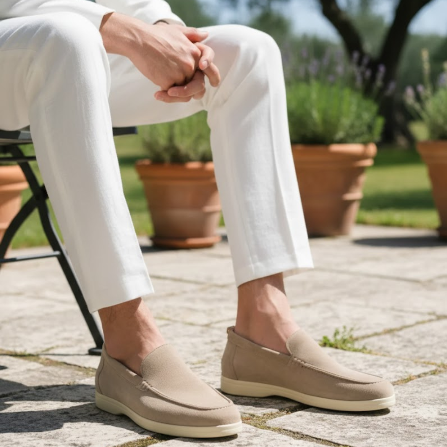mens suede loafers | comfortable luxury summer shoes - worn view