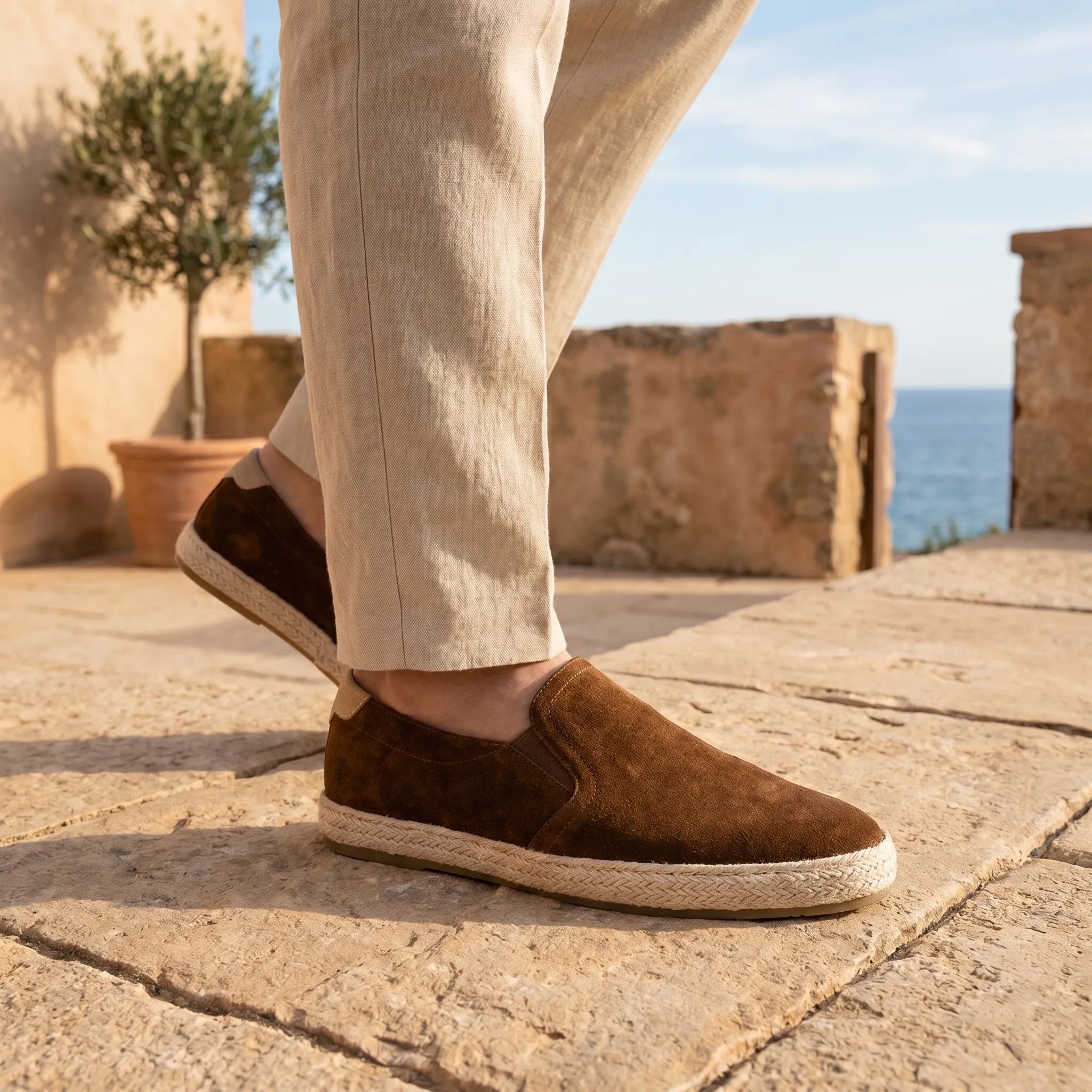 Men's suede slip-on flat loafers - side view