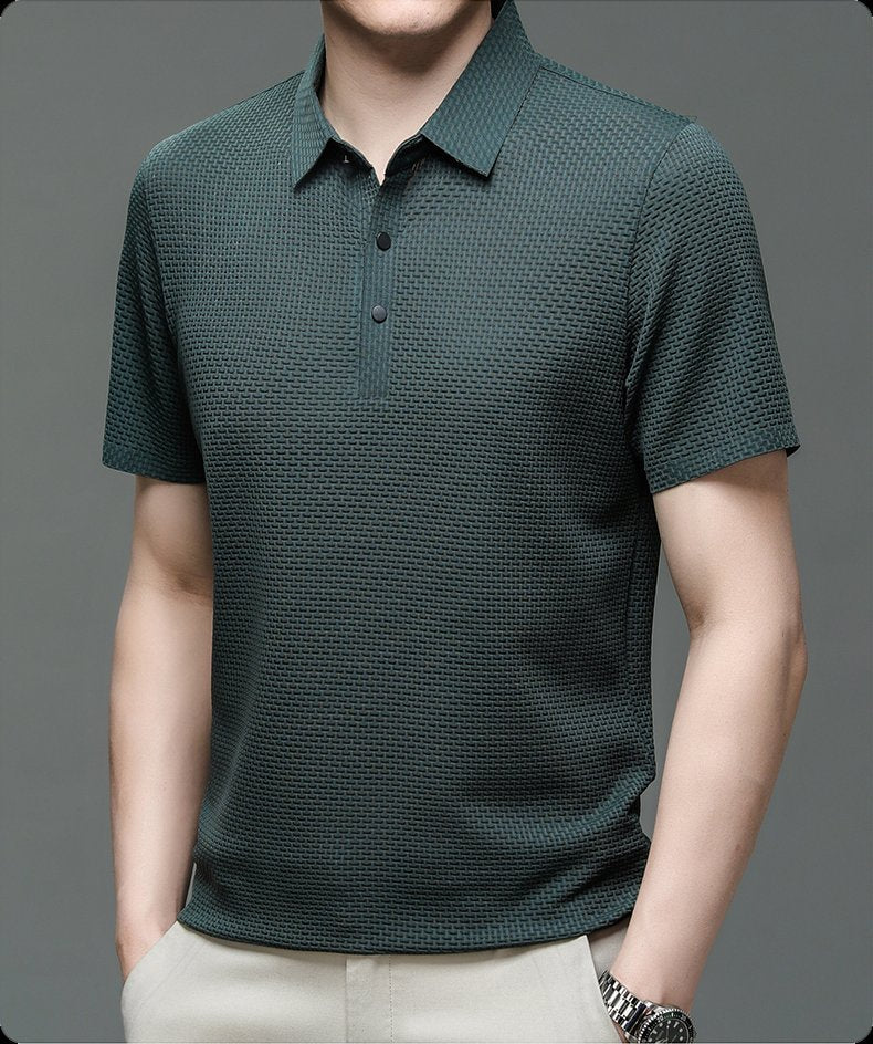 men's button placket textured knit polo shirt - alternate view