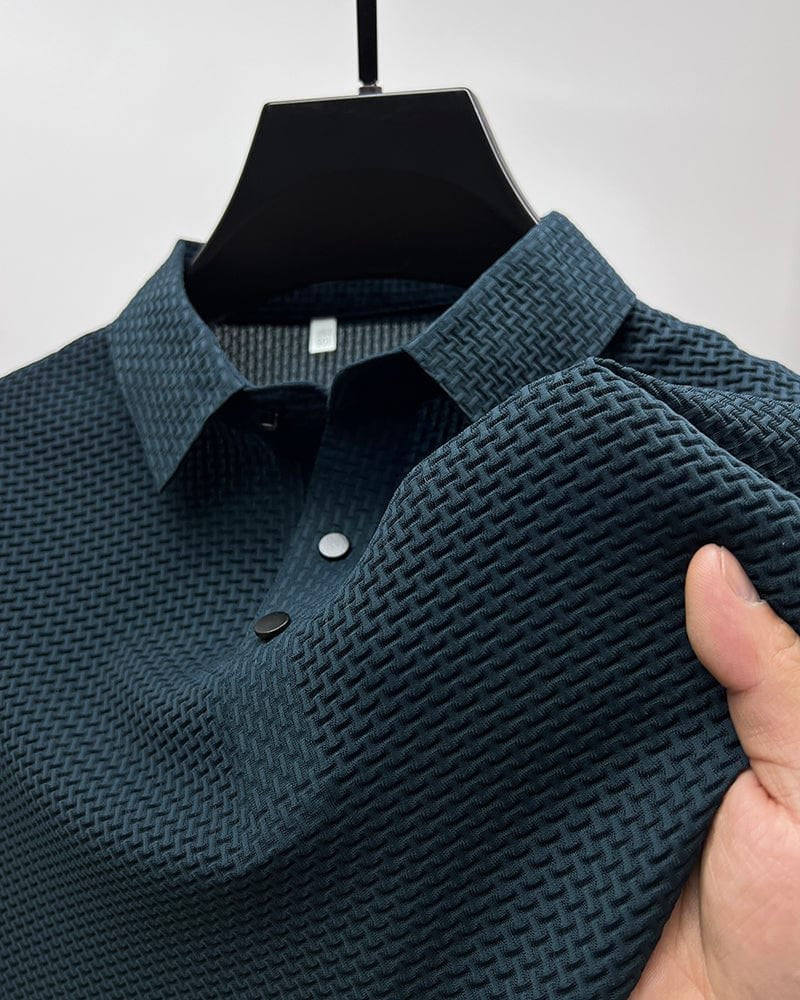 men's button placket textured knit polo shirt - close-up view