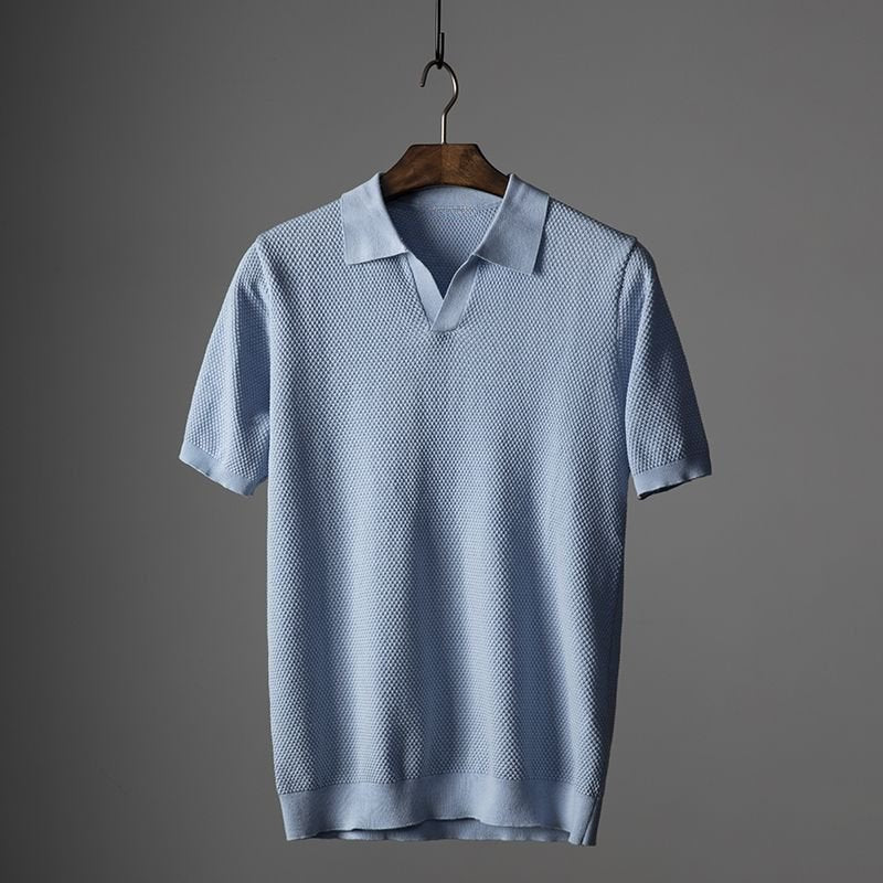 men's geometric pattern textured knit polo shirt - back view