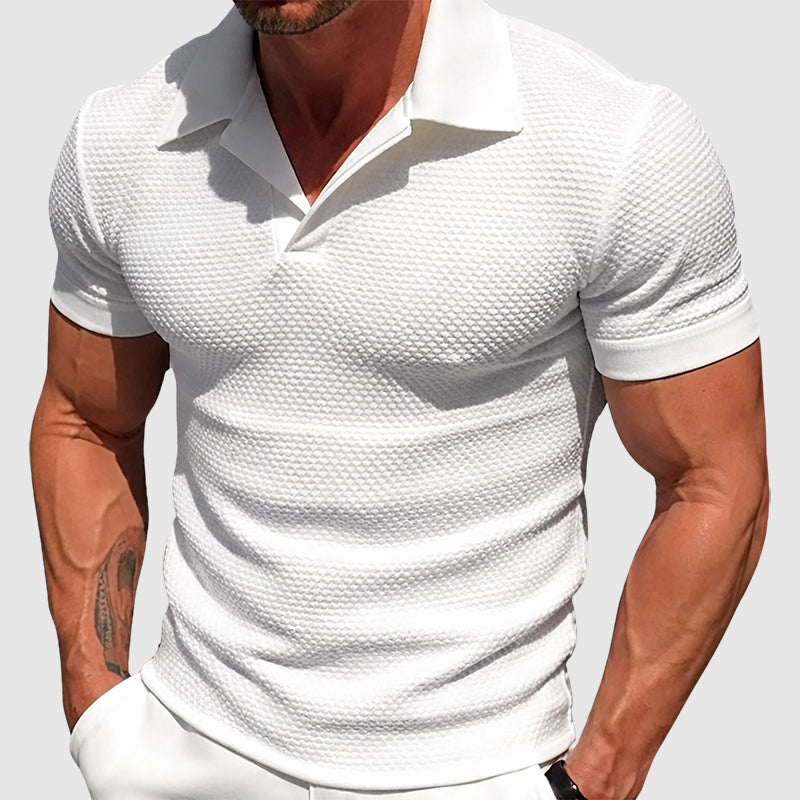 men's textured short sleeve polo shirt - back view