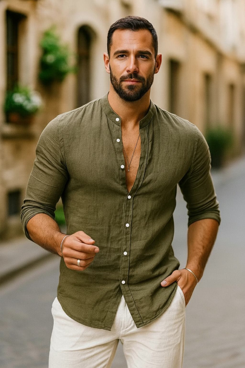 Men's 3/4 sleeve relaxed fit casual shirt - sleeve detail