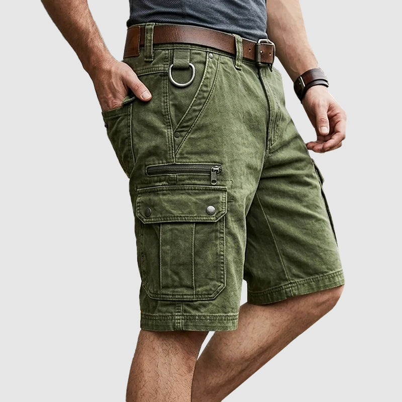 Men's vintage washed cargo shorts - front view
