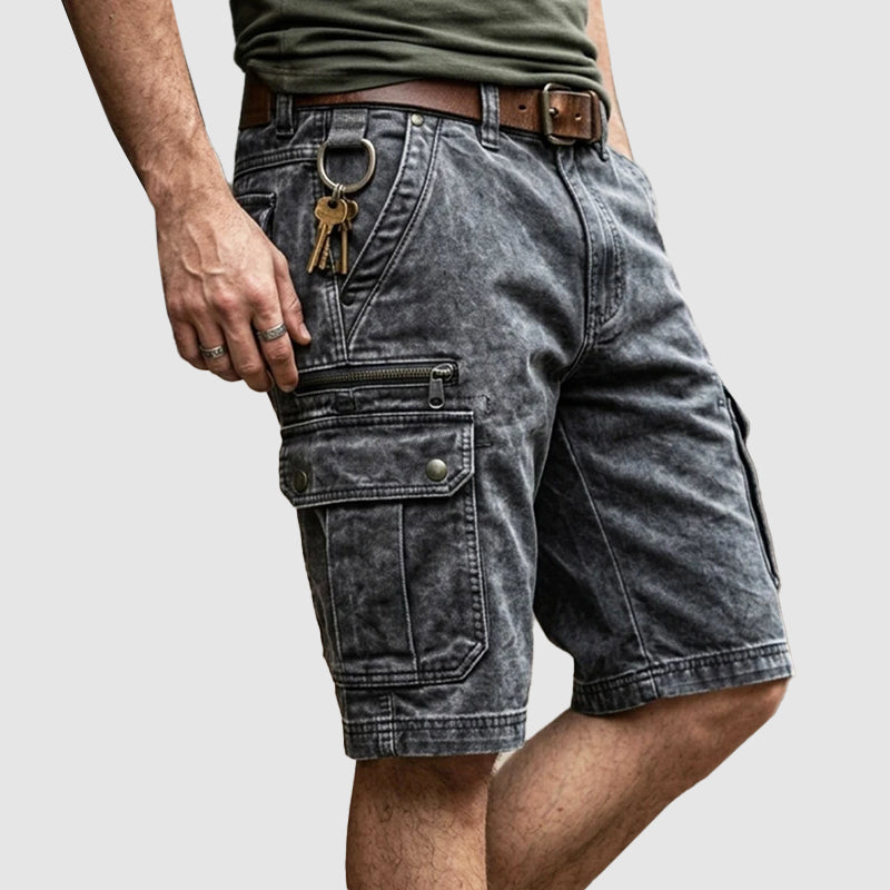 Men's vintage washed cargo shorts - back view