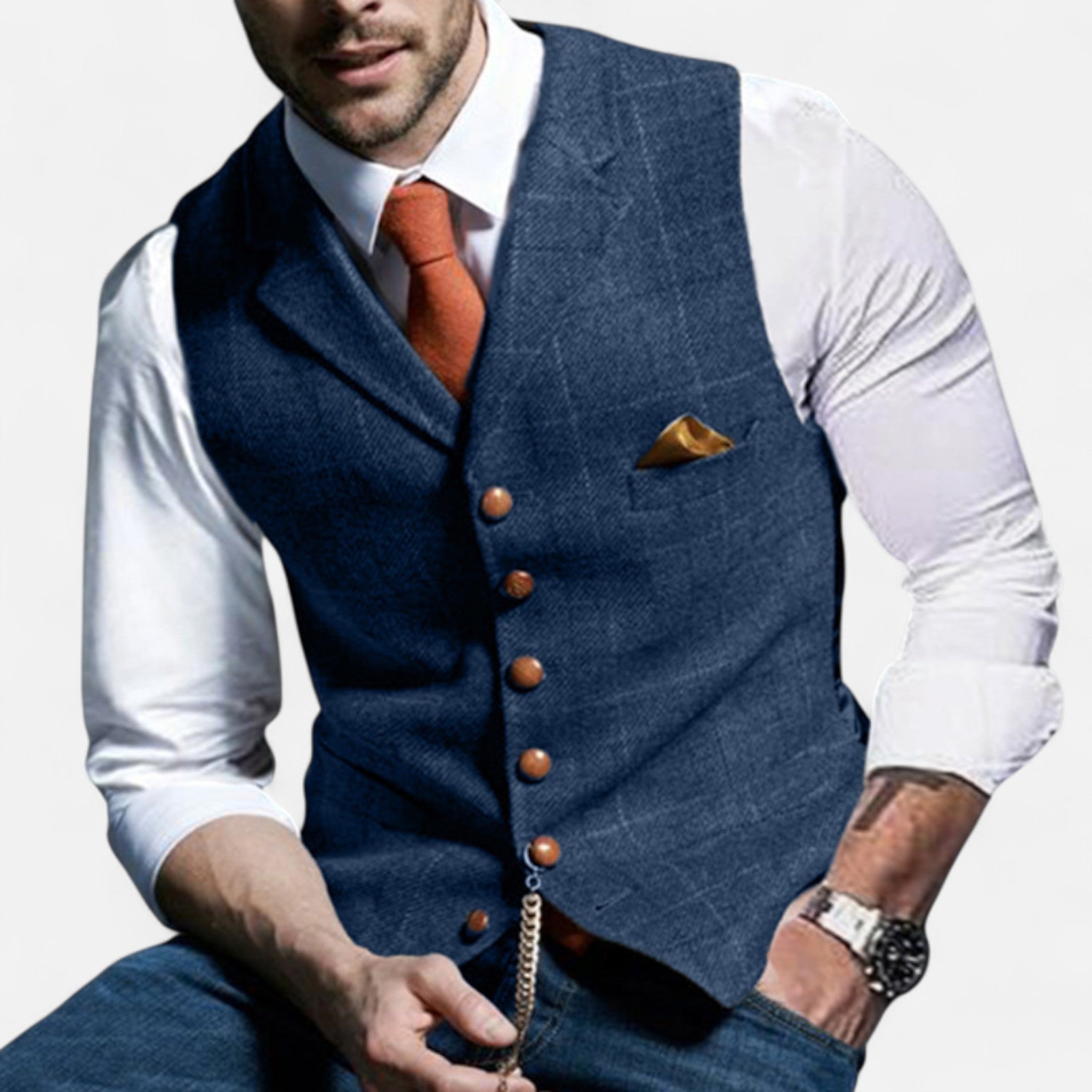 men's vintage lapel suit vest - front view navy blue