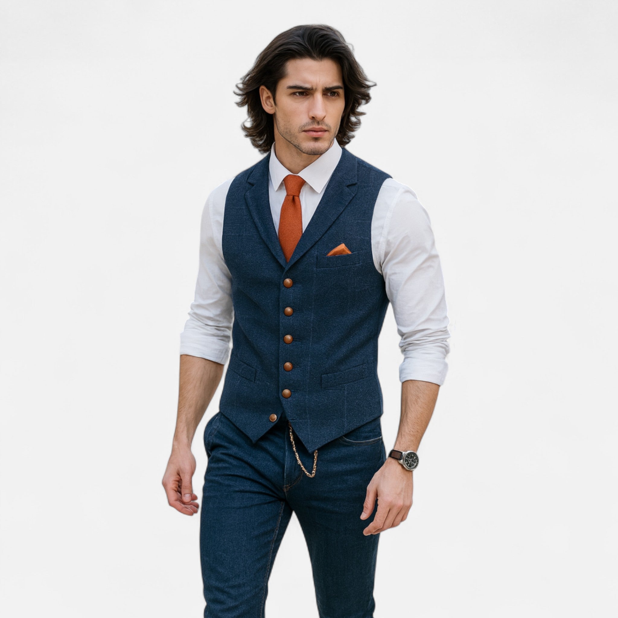 men's vintage lapel suit vest - front view detail