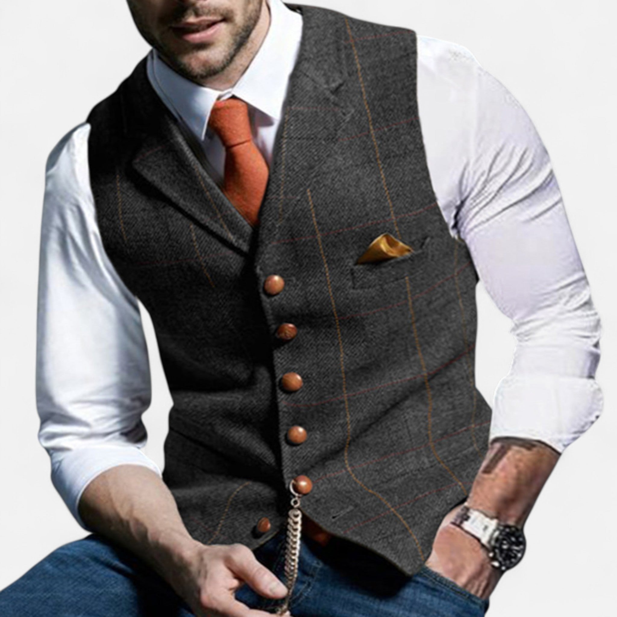 men's vintage lapel suit vest - yellow color