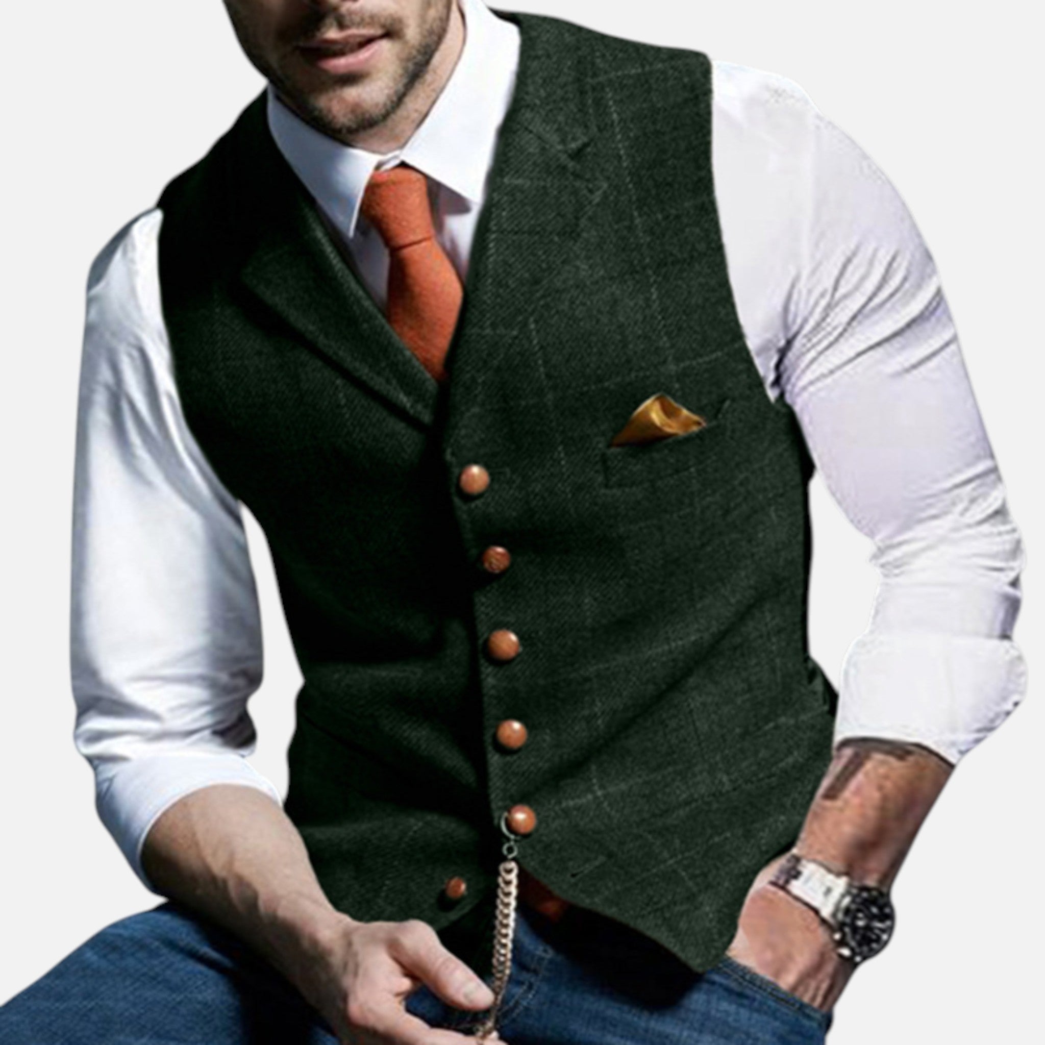 men's vintage lapel suit vest - olive color