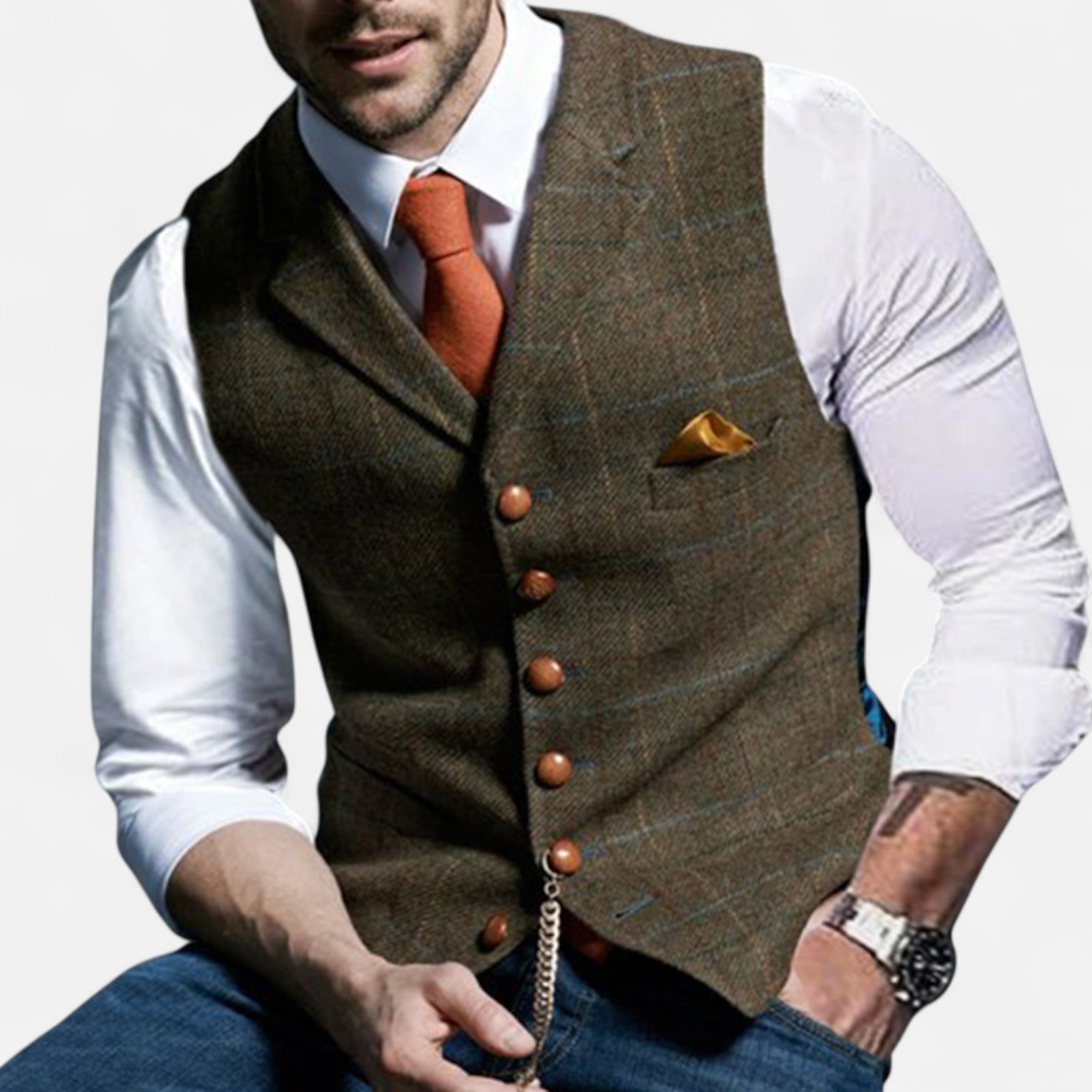men's vintage lapel suit vest - dark green color
