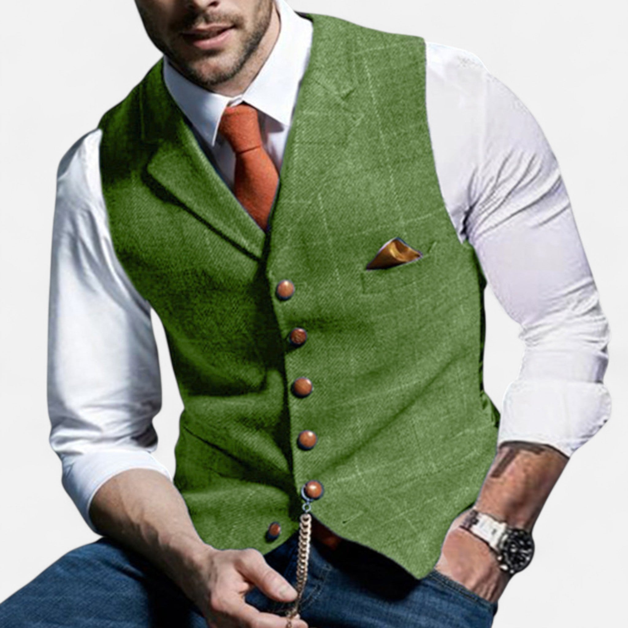 men's vintage lapel suit vest - brown color