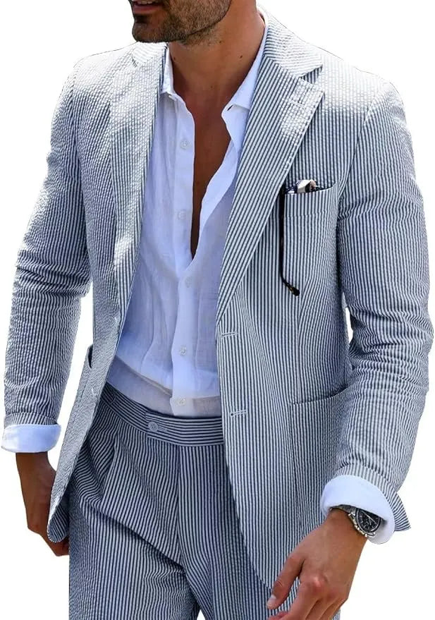 Men's Striped Seersucker 2-Piece Suit | Summer Blazer and Pants