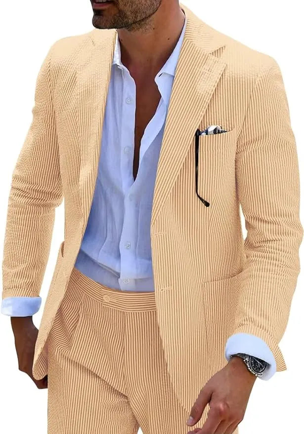 Men's Striped Seersucker 2-Piece Suit | Summer Blazer and Pants