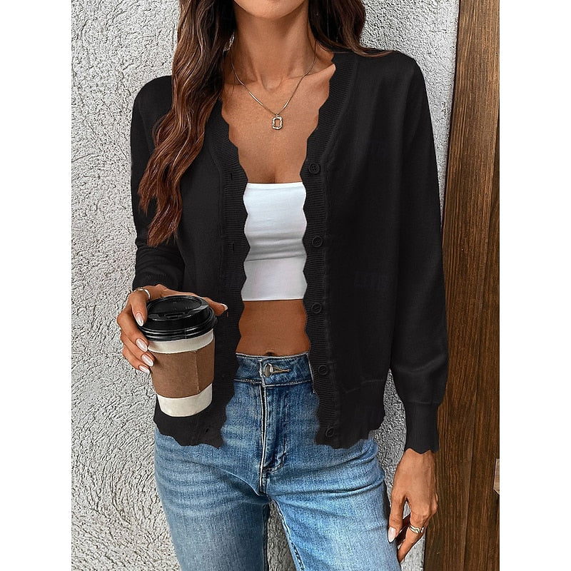 Women's Scalloped Button-Front Cardigan