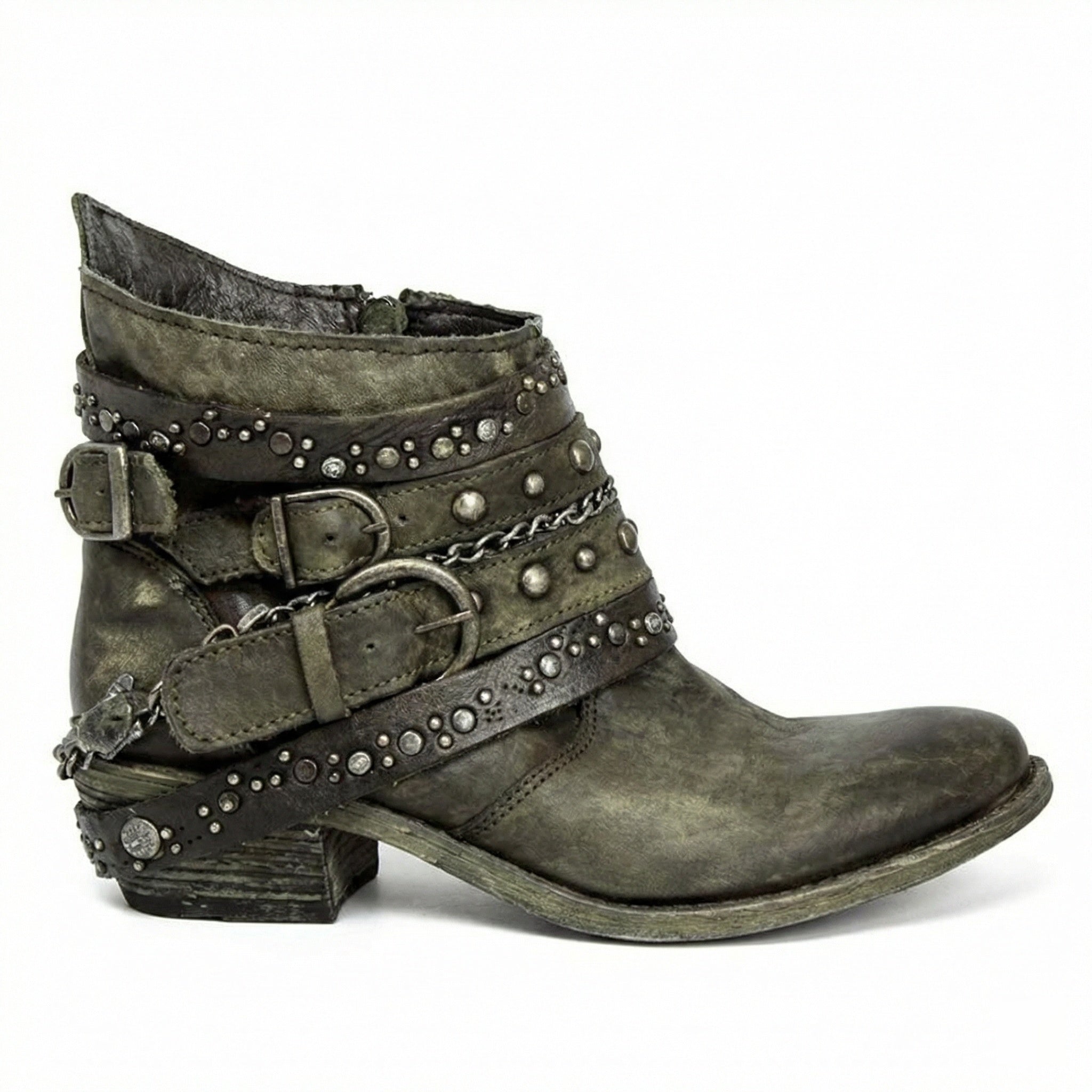 Women's Vintage Chain-Detail Ankle Boots | Block Heel