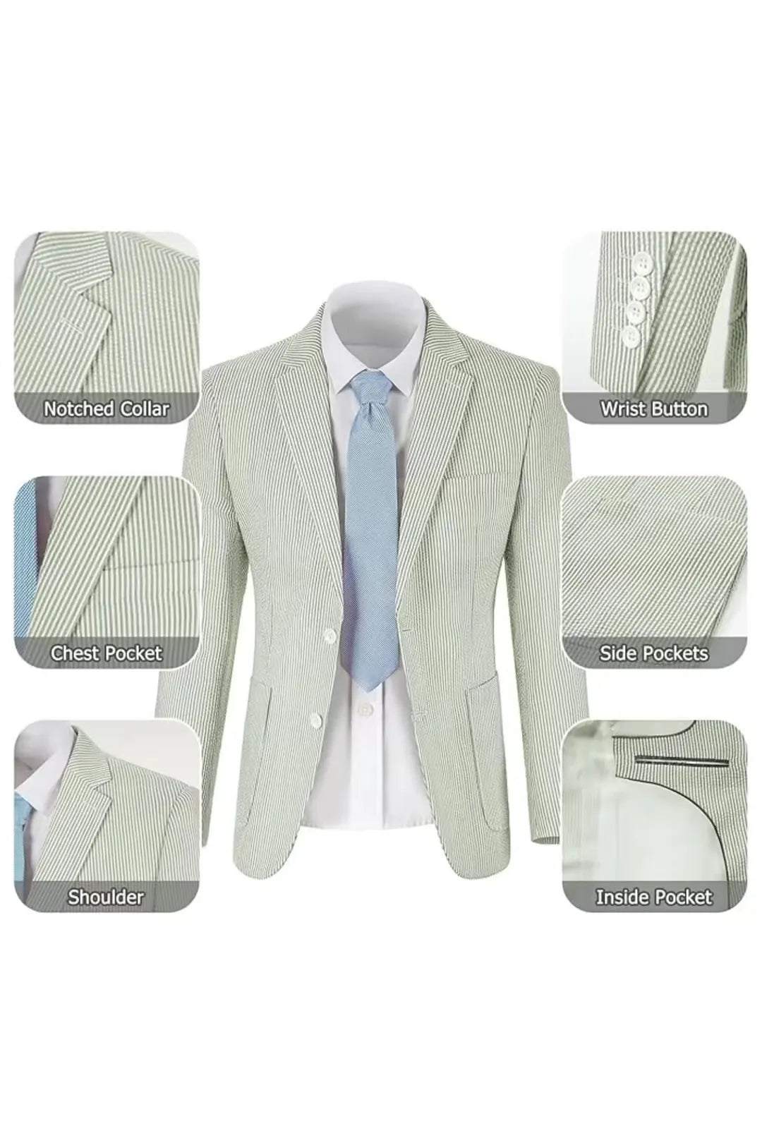 Men's Striped Seersucker 2-Piece Suit | Summer Blazer and Pants