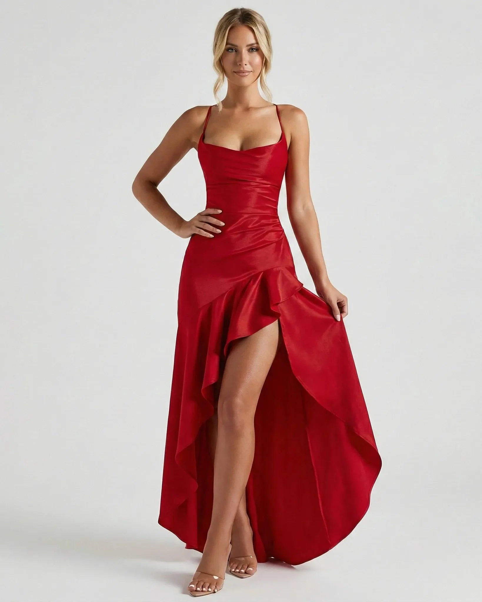 Women's rust off-shoulder maxi dress - full length view