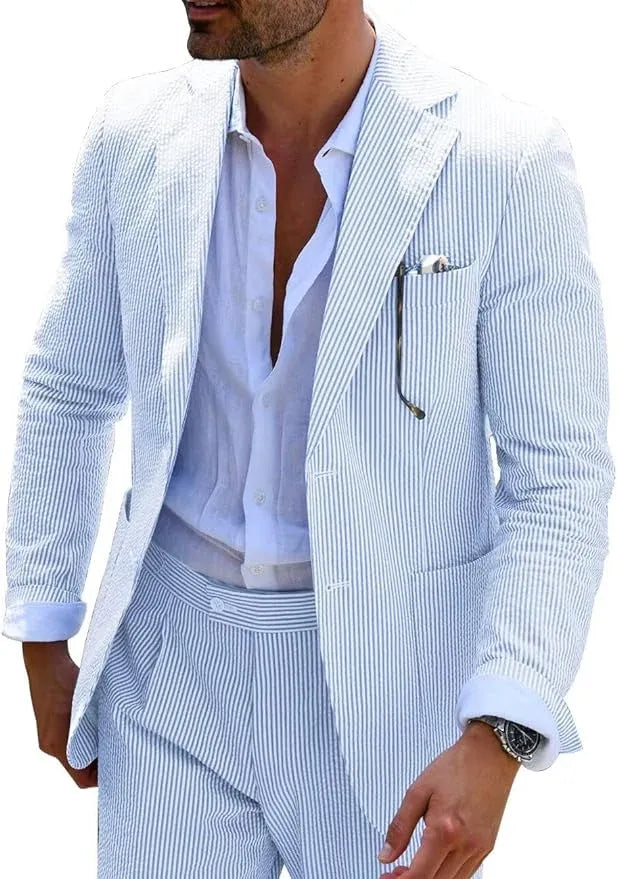 Men's Striped Seersucker 2-Piece Suit | Summer Blazer and Pants