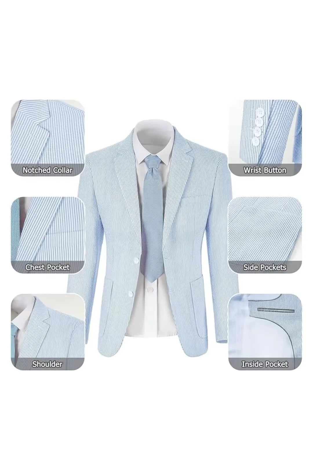 Men's Striped Seersucker 2-Piece Suit | Summer Blazer and Pants