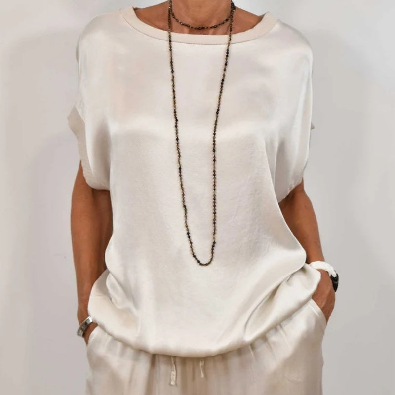 Women's Short Sleeve Crew Neck Top and Wide Leg Pants Two-Piece Set
